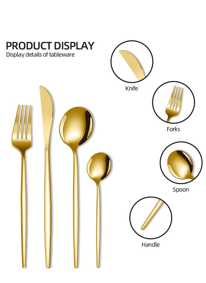 wowofa 24-Piece Modern Silverware Set, Stainless Steel Flatware Cutlery Set, Elegant Kitchen Utensils， Service for 6 Includes Dinner Knives/Spoons/Forks/Coffee spoon/golden，Mirror Polished, Dishwasher Safe  - Image 5