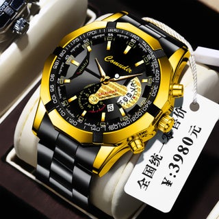 Mens Auto Calendar Waterproof Luminous Quartz Watch Black rigid gold shell [steel strip]] - pzsku/Z602EB33D60D92669D2DBZ/45/1746220672/29027fbd-a375-40b9-809d-a2b50c9a75ca