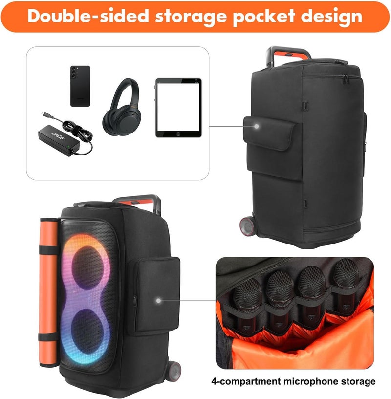 EUGOOCX Speaker Case Compatible with JBL PartyBox 520, Portable Speaker Dust Cover Storage Bag for Outdoor Travel/Home with Side Pockets - Image 3