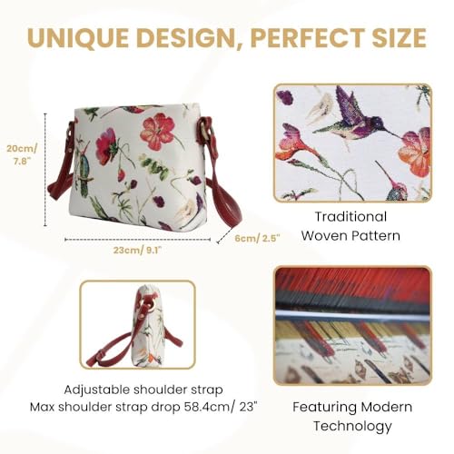 Signare Tapestry Crossbody Bag Shoulder Purse for Women In Hummingbird and Flower Design (XB02-HUMM) - Image 3
