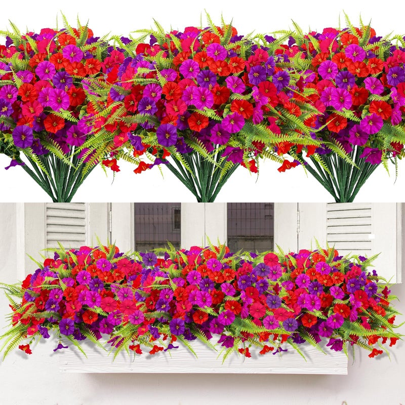 HIAGROW 12 Bundles Fake Flowers Paired with Fern,Artificial Flowers for Outdoors UV Resistant Shrubs Faux Flowers for Indoor Outdoor Decorations - Image 1