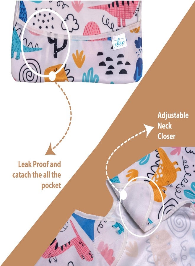 Chic Buddy Baby Long Sleeve Bib, Toddler Children's Leak-Free Baby Bib with Sleeves,Washable/Lightweight/Wipeable (6-24 Months) waterproof Apron with Pocket (Dinosaur) - Image 3