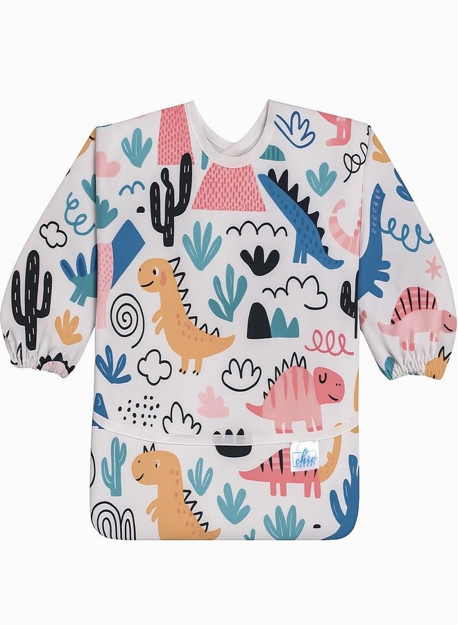 Chic Buddy Baby Long Sleeve Bib, Toddler Children's Leak-Free Baby Bib with Sleeves,Washable/Lightweight/Wipeable (6-24 Months) waterproof Apron with Pocket (Dinosaur) - Image 1
