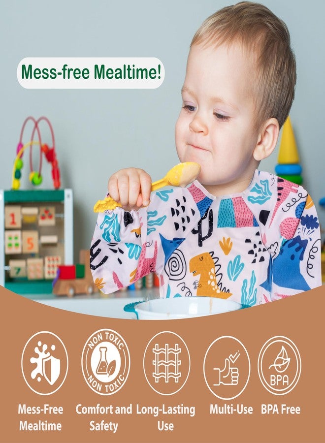 Chic Buddy Baby Long Sleeve Bib, Toddler Children's Leak-Free Baby Bib with Sleeves,Washable/Lightweight/Wipeable (6-24 Months) waterproof Apron with Pocket (Dinosaur) - Image 5