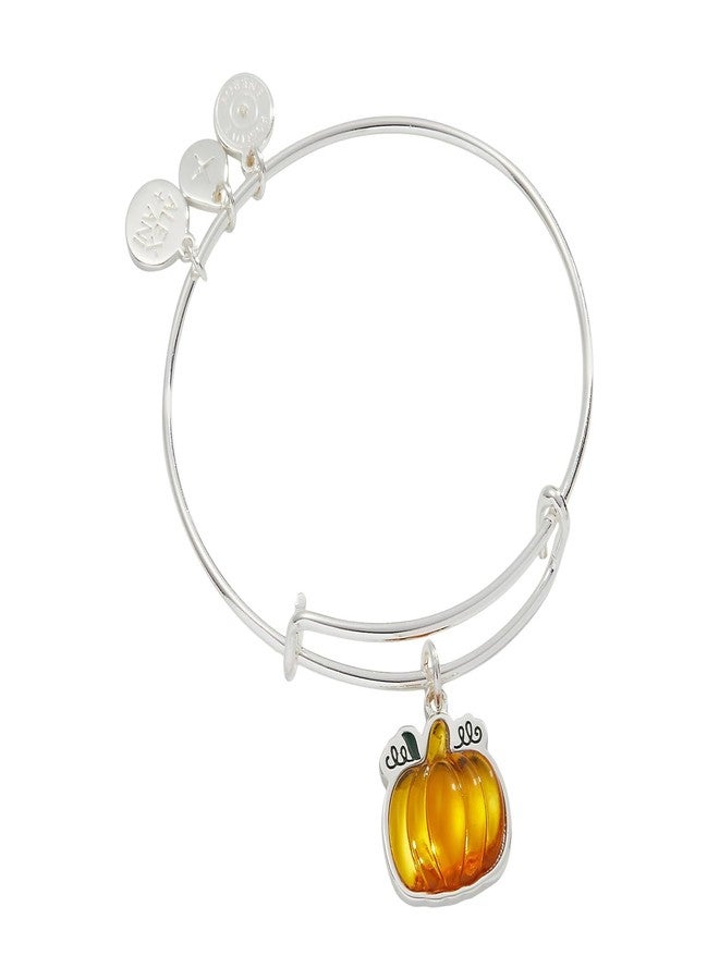 Alex and Ani Pumpkin Expandable Wire Bangle Bracelet, Shiny Silver Finish, Orange Pumpkin Charm, 2 to 3.5 in - Image 1