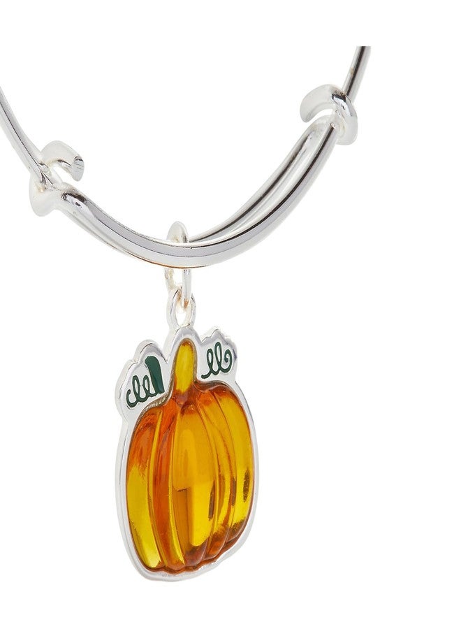 Alex and Ani Pumpkin Expandable Wire Bangle Bracelet, Shiny Silver Finish, Orange Pumpkin Charm, 2 to 3.5 in - Image 2