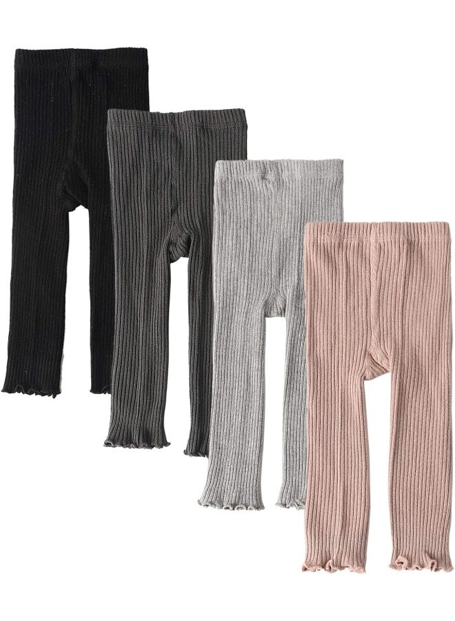 Looching Looching 4 Pack Baby Toddler Kids Girls Footless Tights Cotton Leggings Cable Ribbed Knit Ruffle Stocking Pant  - Image 1