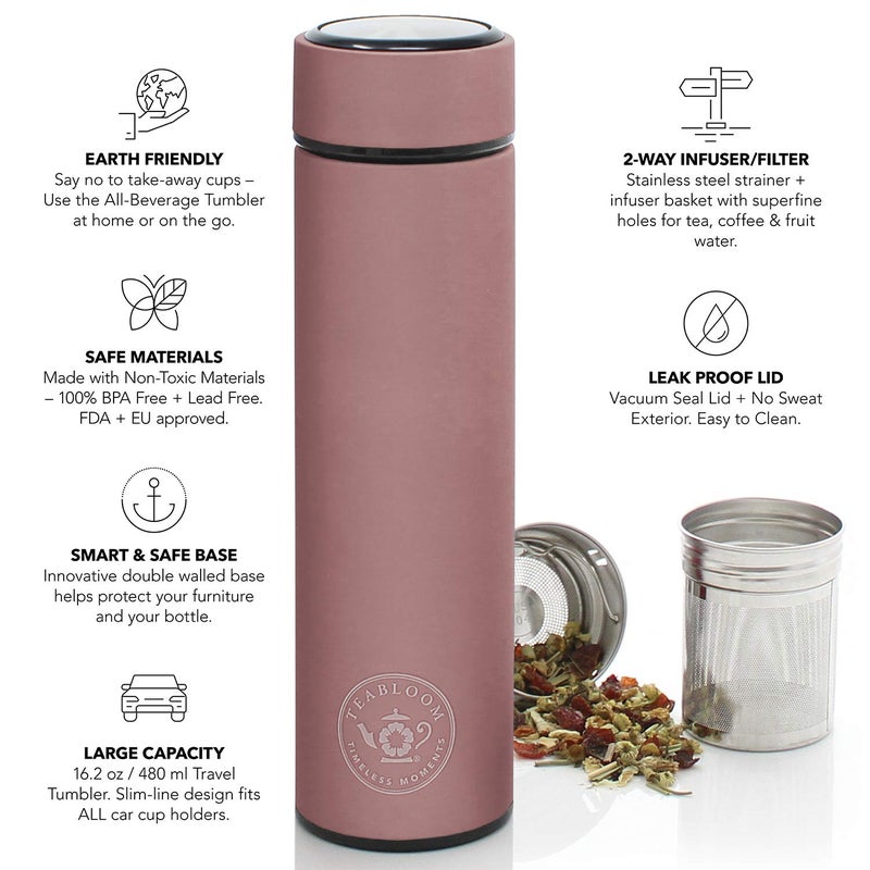 Teabloom - The ORIGINAL All-Brew Travel Tumbler & Thermos | OPRAH’s Favorite | 16oz/480ml Stainless Steel Insulated Water Bottle/Tea Flask/Cold Brew Coffee Mug - Image 3