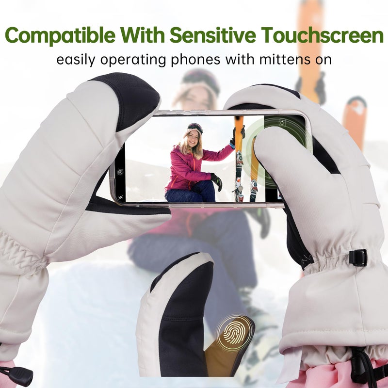 EXski Ski Mittens for Women, Waterproof Snow Ski Gloves for Snowboard, Winter Warm Mitts with Touchscreen - Image 4