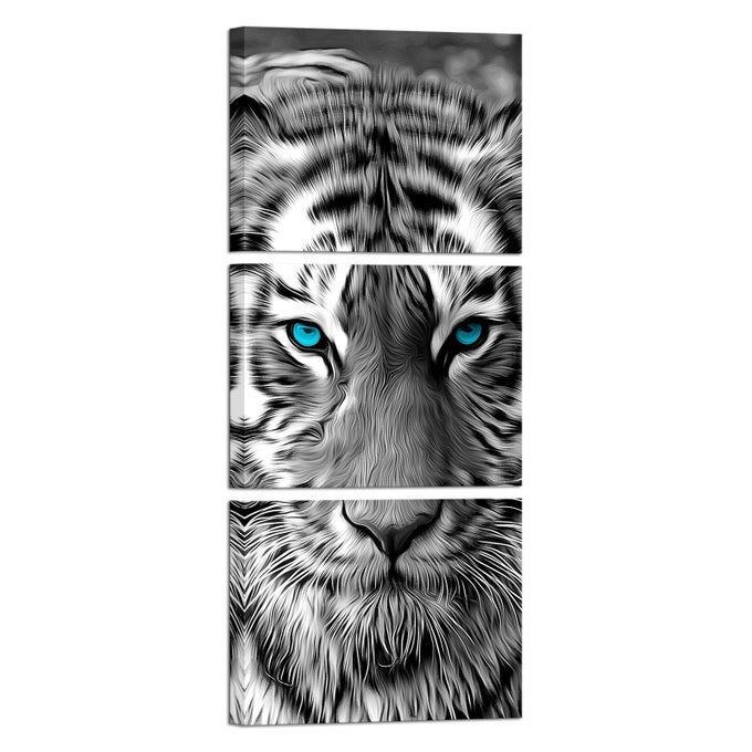 BLACK AND WHITE TIGER DECOR PAINTING WILDLIFE PICTURE CANVAS WALL ART FOR HOME OFFICE BEDROOM DECORATION READY TO HANG 12INX16INX3PIECES