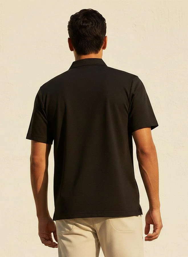 Splash Active Black Collared 2 Way Stretch Polo T-shirt for Men | Best Price UAE