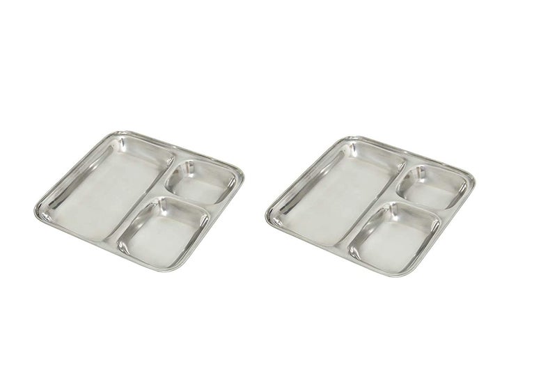 Dharam Paul Traders Steel thali Set,pav bhaji Plate,Compartment thali 3 in 1,Set of 2. - Image 1