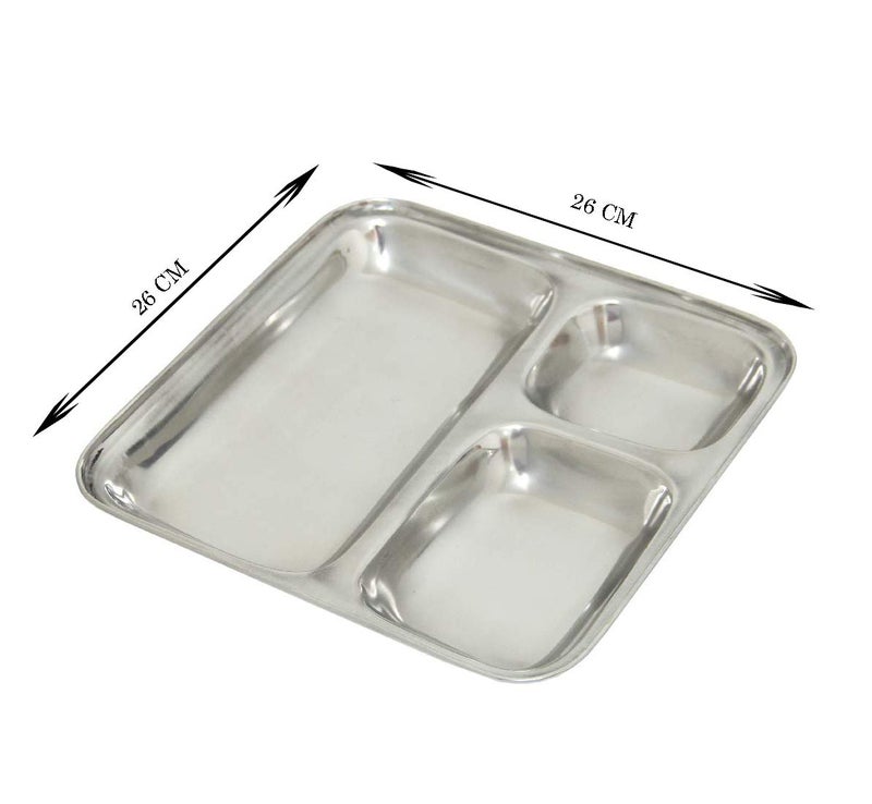 Dharam Paul Traders Steel thali Set,pav bhaji Plate,Compartment thali 3 in 1,Set of 2. - Image 4