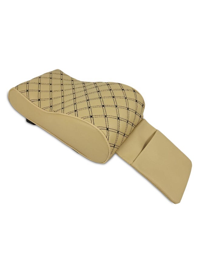 وسادة مسند ذراع السيارة العالمية مع دعم من إسفنج الذاكرة، وسادة مسند ذراع وحدة التحكم المركزية من الجلد الصناعي مع جيب للهاتف، دعم ذراع مريح للقيادة، غطاء مسند ذراع مضاد للانزلاق ومقاوم للماء للسيارات وسيارات الدفع الرباعي والمركبات متعددة الأغراض، تركيب سهل للحزام يحمي مسند الذراع من التآكل والتلف - Image 1