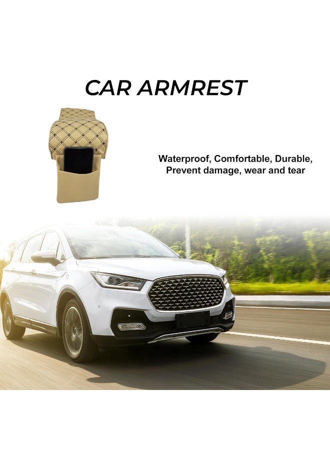 وسادة مسند ذراع السيارة العالمية مع دعم من إسفنج الذاكرة، وسادة مسند ذراع وحدة التحكم المركزية من الجلد الصناعي مع جيب للهاتف، دعم ذراع مريح للقيادة، غطاء مسند ذراع مضاد للانزلاق ومقاوم للماء للسيارات وسيارات الدفع الرباعي والمركبات متعددة الأغراض، تركيب سهل للحزام يحمي مسند الذراع من التآكل والتلف - Image 2