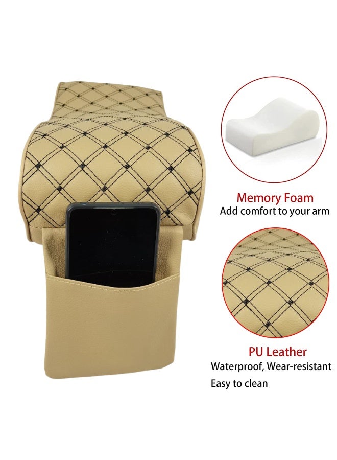 وسادة مسند ذراع السيارة العالمية مع دعم من إسفنج الذاكرة، وسادة مسند ذراع وحدة التحكم المركزية من الجلد الصناعي مع جيب للهاتف، دعم ذراع مريح للقيادة، غطاء مسند ذراع مضاد للانزلاق ومقاوم للماء للسيارات وسيارات الدفع الرباعي والمركبات متعددة الأغراض، تركيب سهل للحزام يحمي مسند الذراع من التآكل والتلف - Image 3