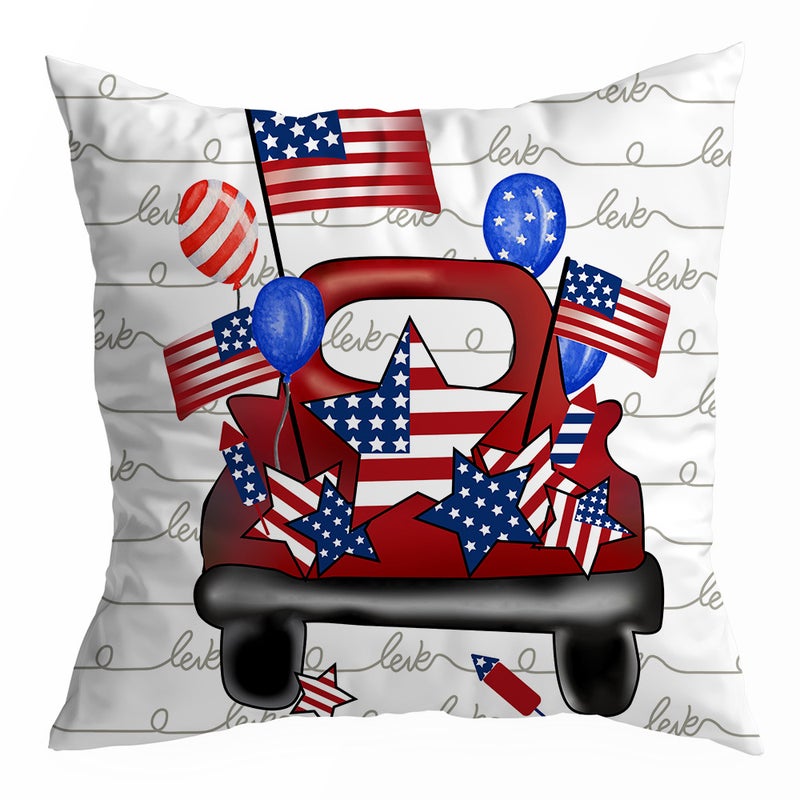 Independence Day Pillow Case Red and Blue Stripesd Letters Colorful Printed Sofa Square Pillow Case Without Core - Image 2