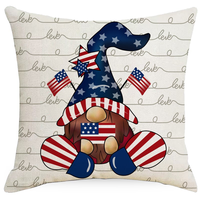 Independence Day Pillow Case Red and Blue Stripesd Letters Colorful Printed Sofa Square Pillow Case Without Core - Image 3