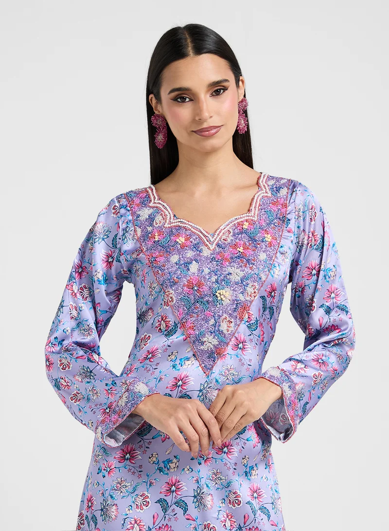 ARABIAN CLOSET Embellished Belted Jalabiya