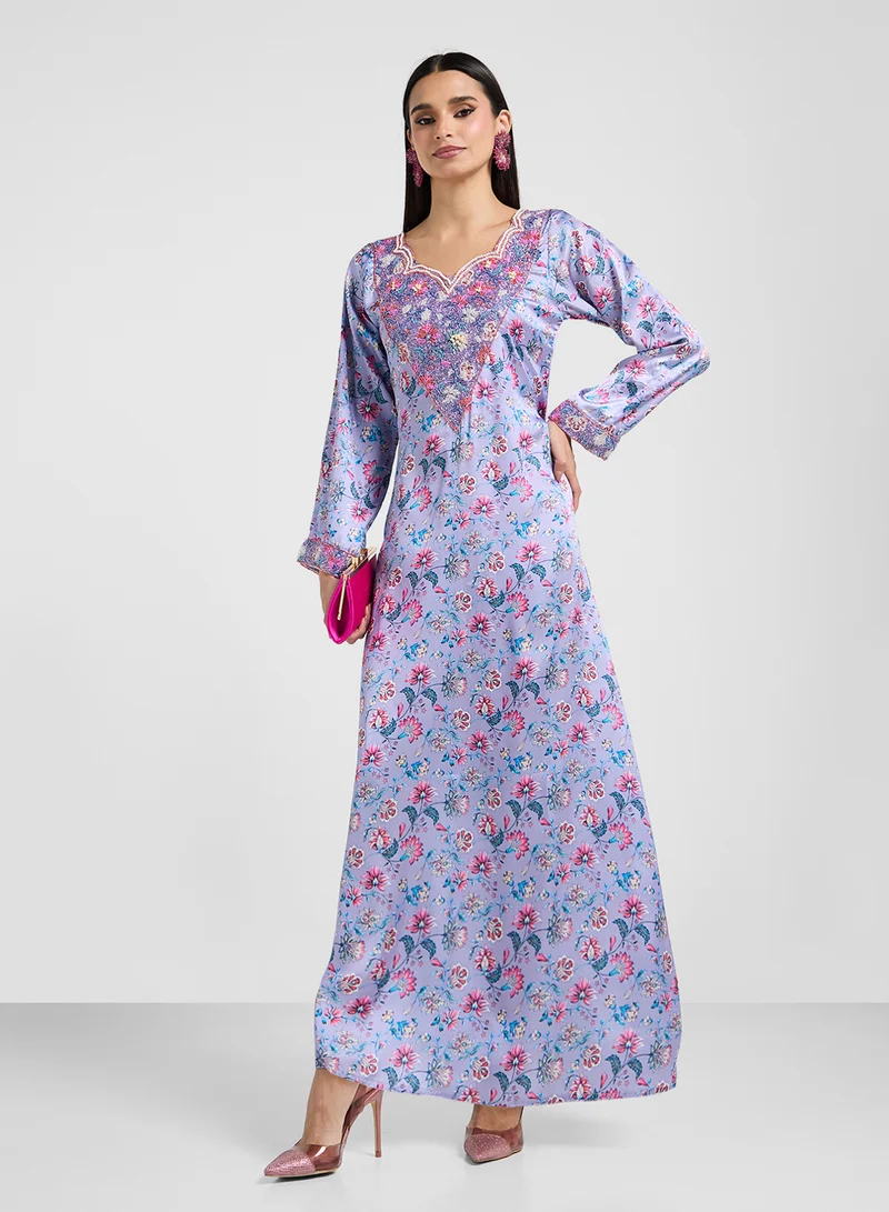 ARABIAN CLOSET Embellished Belted Jalabiya