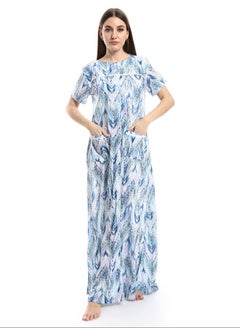 Andora Multi-Patterned Short Sleeves Nightgown - Shades Of Blue_Multicolour  - Image 1
