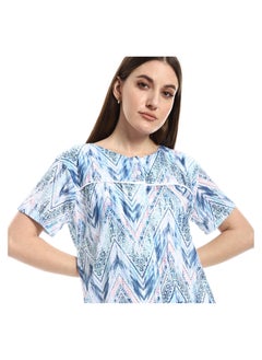 Andora Multi-Patterned Short Sleeves Nightgown - Shades Of Blue_Multicolour  - Image 4