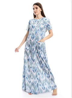 Andora Multi-Patterned Short Sleeves Nightgown - Shades Of Blue_Multicolour  - Image 5