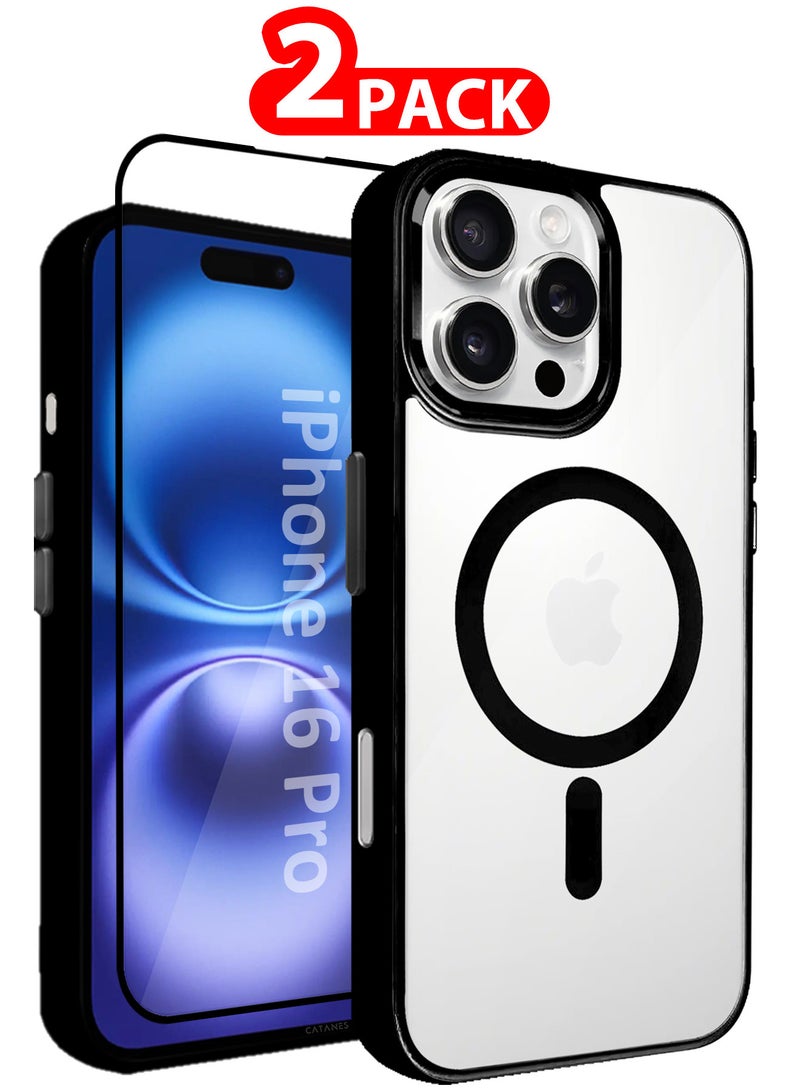 CATANES Premium Transparent iPhone 16 Pro Case with MagSafe enable, Colorful Bumper Edges and Enhanced Protection Black Color (2pack) - Image 1