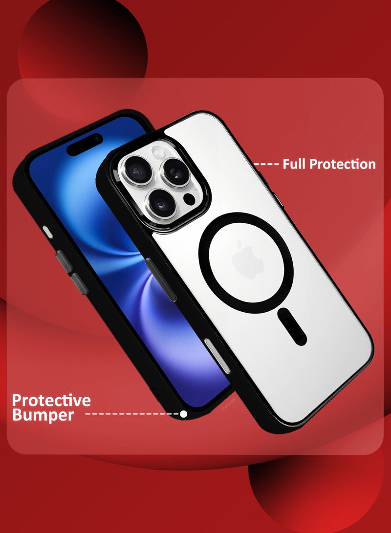 CATANES Premium Transparent iPhone 16 Pro Case with MagSafe enable, Colorful Bumper Edges and Enhanced Protection Black Color (2pack) - Image 2