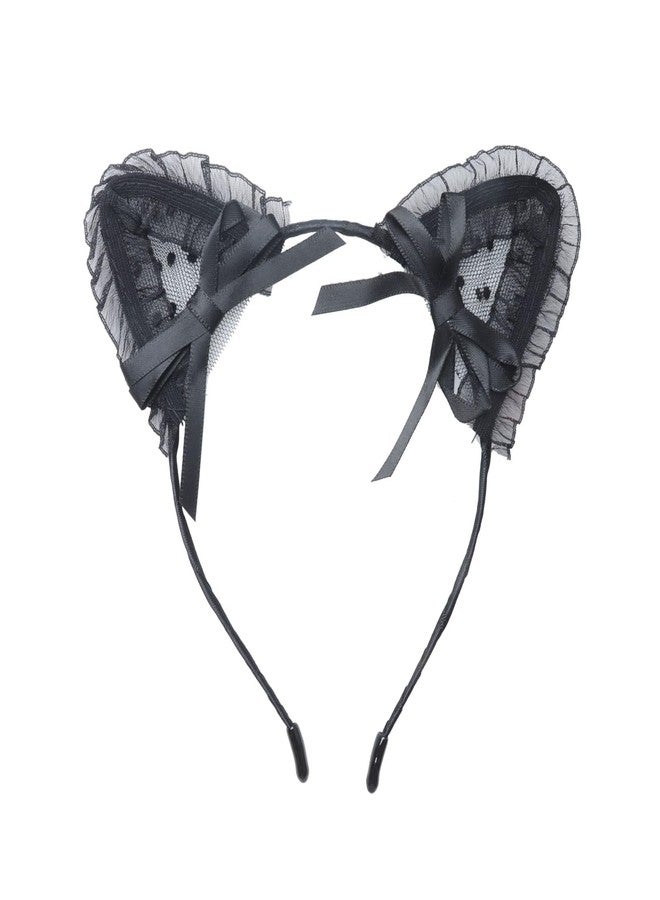 sowaka Black Lace Cat Ear Headband Vintage Cute Kitten Ear Small Headbands for Women Halloween Cosplay Costume Christmas Theme Parties Decoration - Image 1