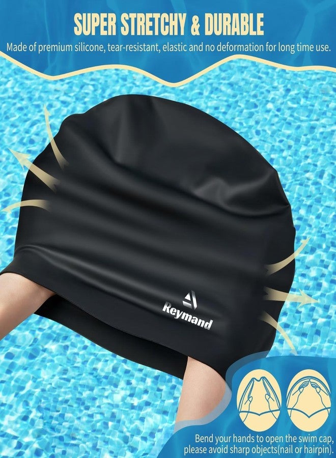 Reymand 2 Pack Extra Large Swim Cap for Braids and Dreadlocks, Silicone Swimming Caps for Long Hair, Weaves, Extensions, Curls & Afros, Waterproof Adult Swim Hats Bathing Caps for Women Men(Black+Rose Red) - Image 4