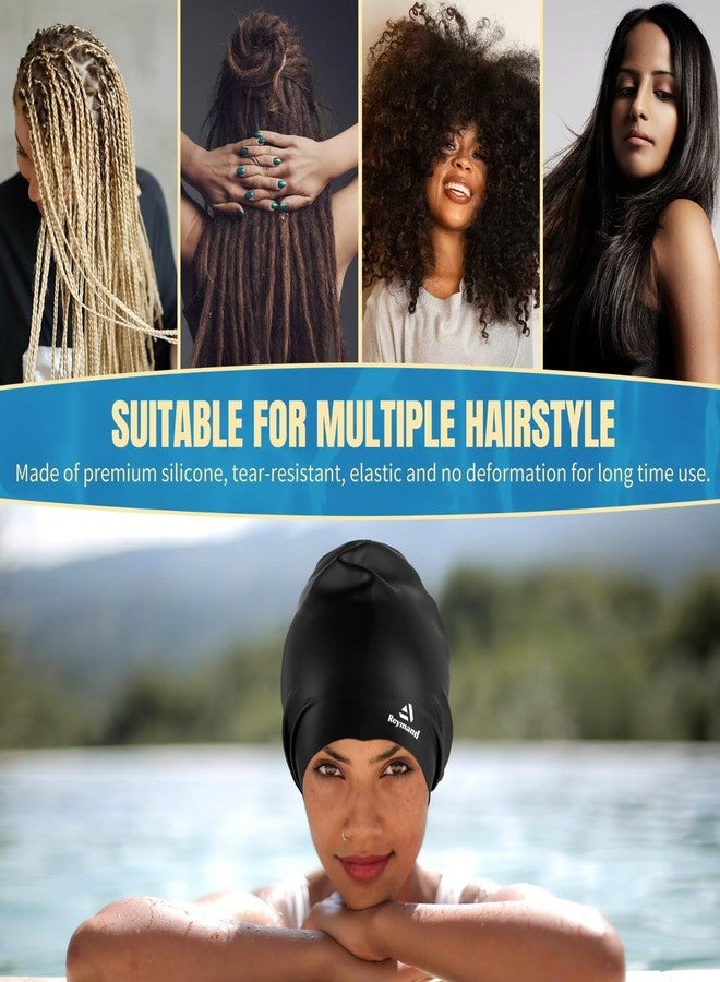 Reymand 2 Pack Extra Large Swim Cap for Braids and Dreadlocks, Silicone Swimming Caps for Long Hair, Weaves, Extensions, Curls & Afros, Waterproof Adult Swim Hats Bathing Caps for Women Men(Black+Rose Red) - Image 5