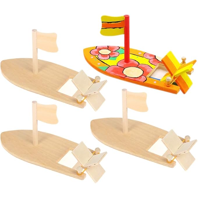 6 Pack DIY Wooden Sailboat Model Kits - Rubber Band Paddle Boat Toys for Kids - Handmade Craft Gift for School Projects