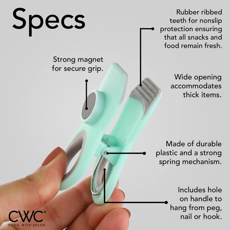 COOK WITH COLOR Bag Clips with Magnet- Food, Chip and Bag Clips for Food Storage with Airtight Seal Grip for Bread Bags, Snack Bags and Food Bags (Blue Ombre, Pack of 10) - Image 2