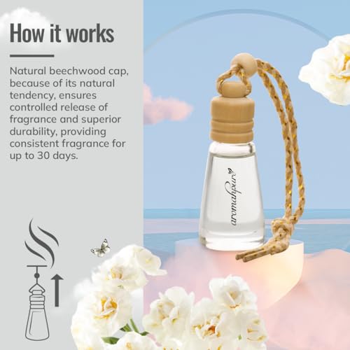 Aromahpure Premium Car Perfume Hanging Pod |10 ML |Moonlight Musk Fragrance Car Air Freshener |Natural Fragrance Oils in Glass Bottle with Wooden Diffuser Lid |Last upto 30 days, IFRA certified - Image 4