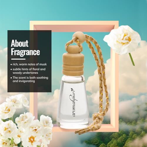 Aromahpure Premium Car Perfume Hanging Pod |10 ML |Moonlight Musk Fragrance Car Air Freshener |Natural Fragrance Oils in Glass Bottle with Wooden Diffuser Lid |Last upto 30 days, IFRA certified - Image 3
