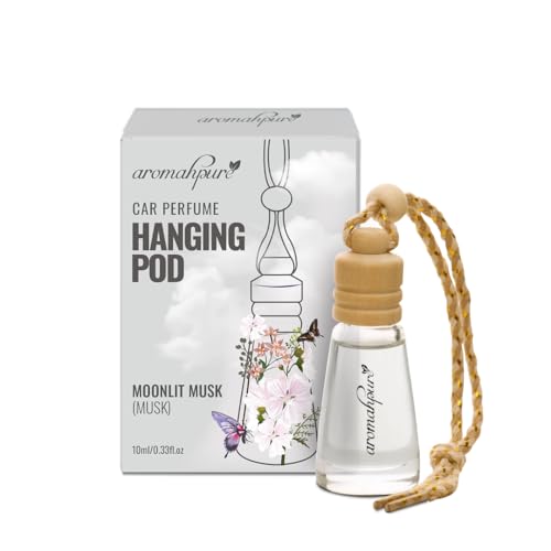 Aromahpure Premium Car Perfume Hanging Pod |10 ML |Moonlight Musk Fragrance Car Air Freshener |Natural Fragrance Oils in Glass Bottle with Wooden Diffuser Lid |Last upto 30 days, IFRA certified - Image 1
