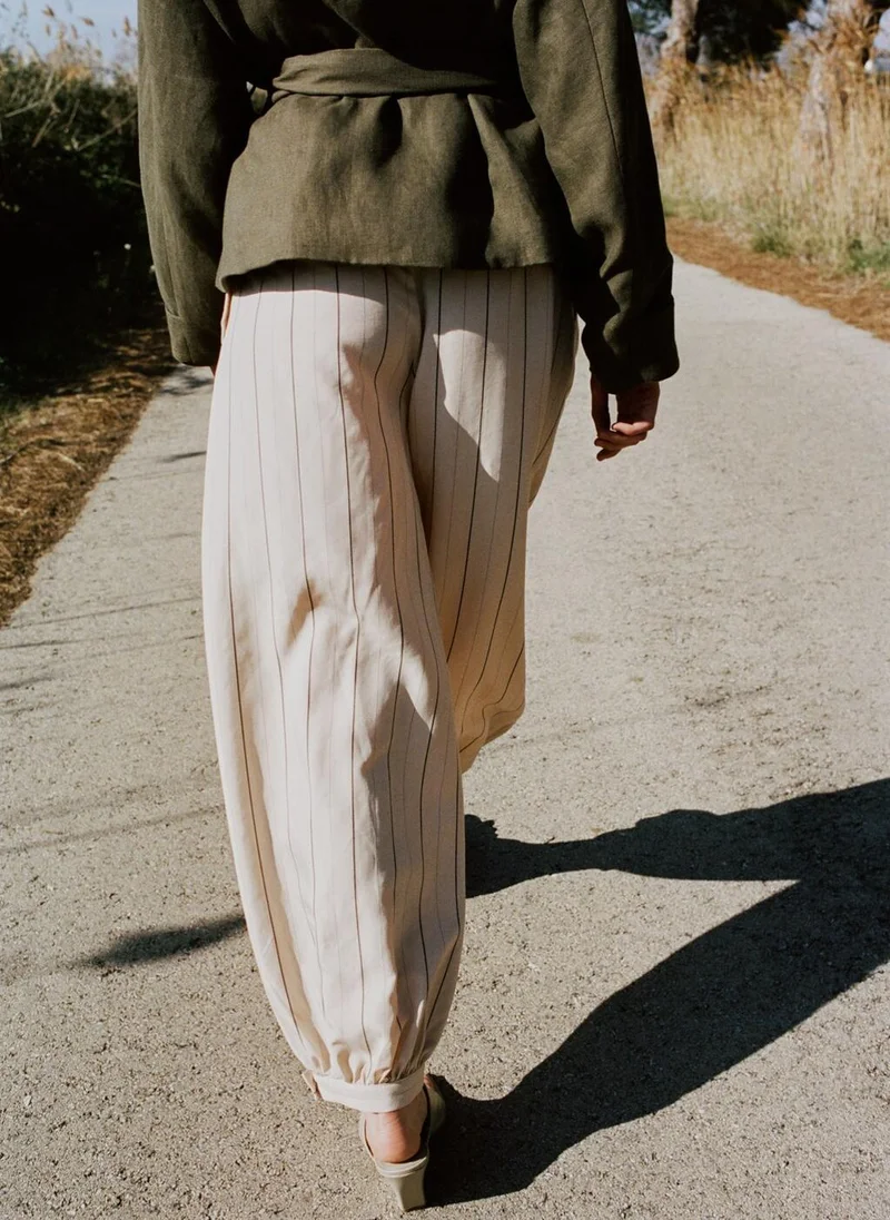 MANGO Striped lyocell balloon pants