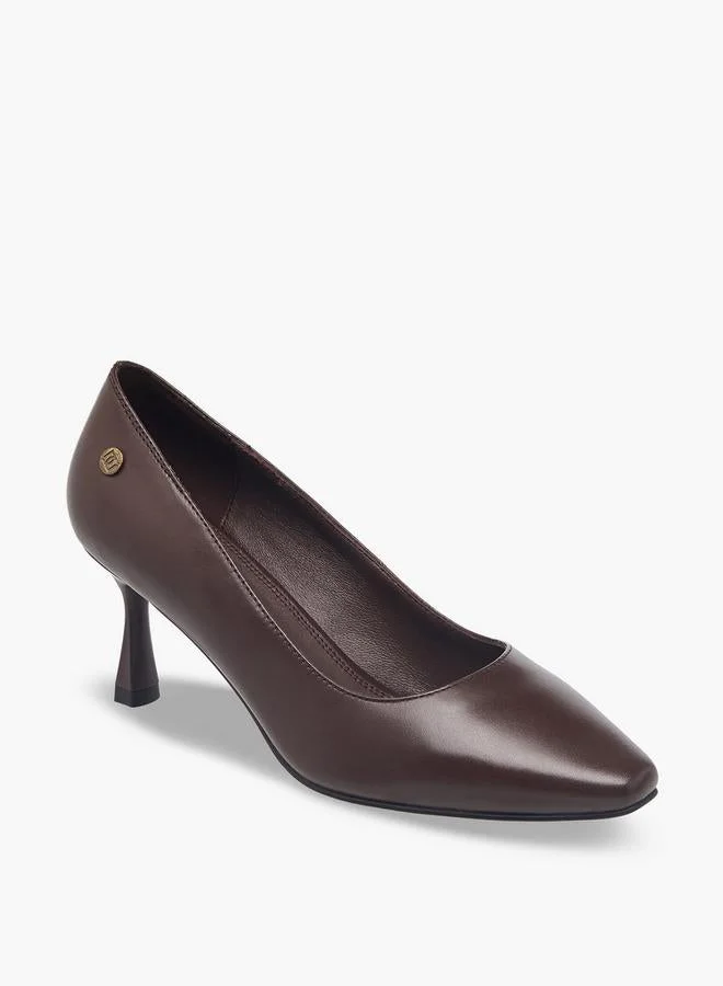 DUCHINI Women Flared Heel Leather Pumps