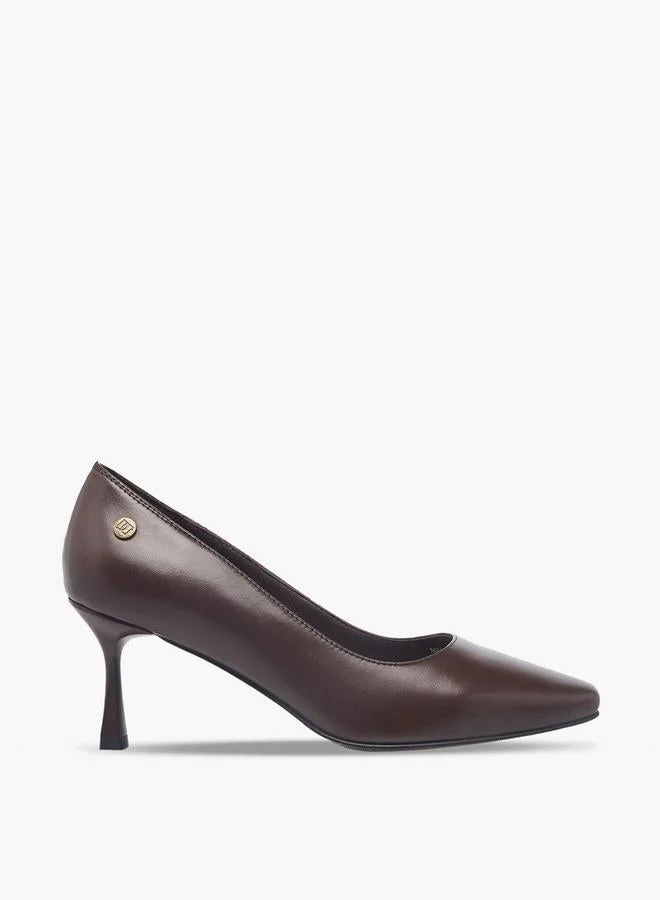 DUCHINI Women Flared Heel Leather Pumps
