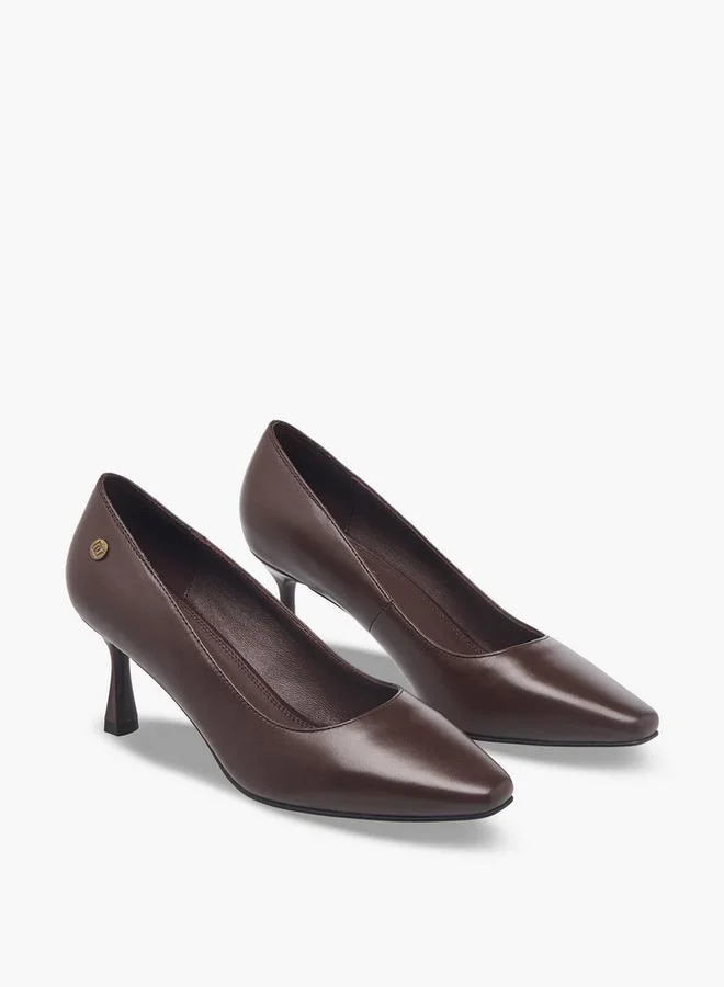 DUCHINI Women Flared Heel Leather Pumps
