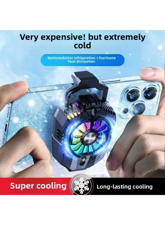 Mobile Phone Radiator Semiconductor Cooling Air-cooled Charging Ultra-quiet Noise-free Buckle Back Clip Fan Outlet-Color:[9-blade - Black] Rechargeable Model No Noise [dharma Set] Free Fast Cable + Game Finger Cots  - Image 1