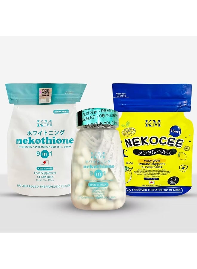 KM Triple offer: Nekothione 9in1 bottle, Nekocee 15in1 refill, and Neko from KM Kat Melendez