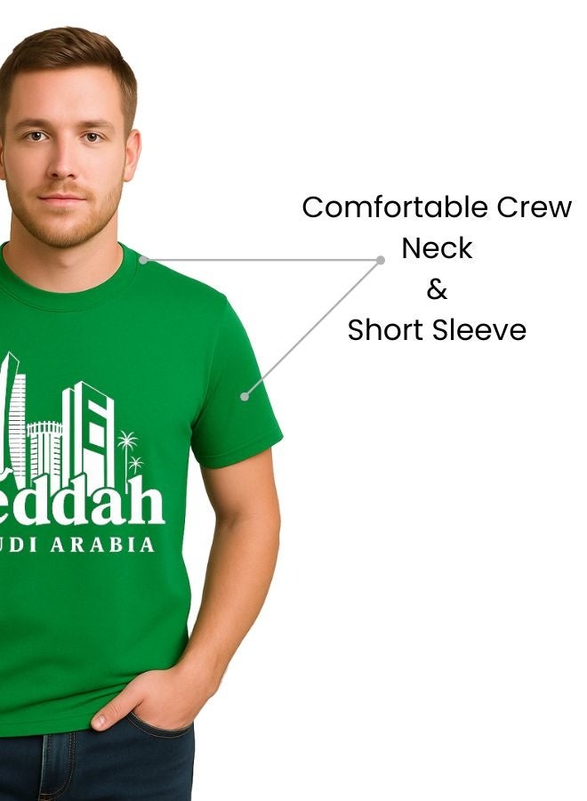 PRINTSHOP4ME Saudi International Day Men’s T-Shirt–Cotton,Round Neck,Short Sleeve,National Print,Patriotic Jeddah Design,Soft Fabric, Comfortable Fit,Casual Style,Lightweight, Durable,Cultural Theme,Ideal For Celebrations & Gifts - Image 3