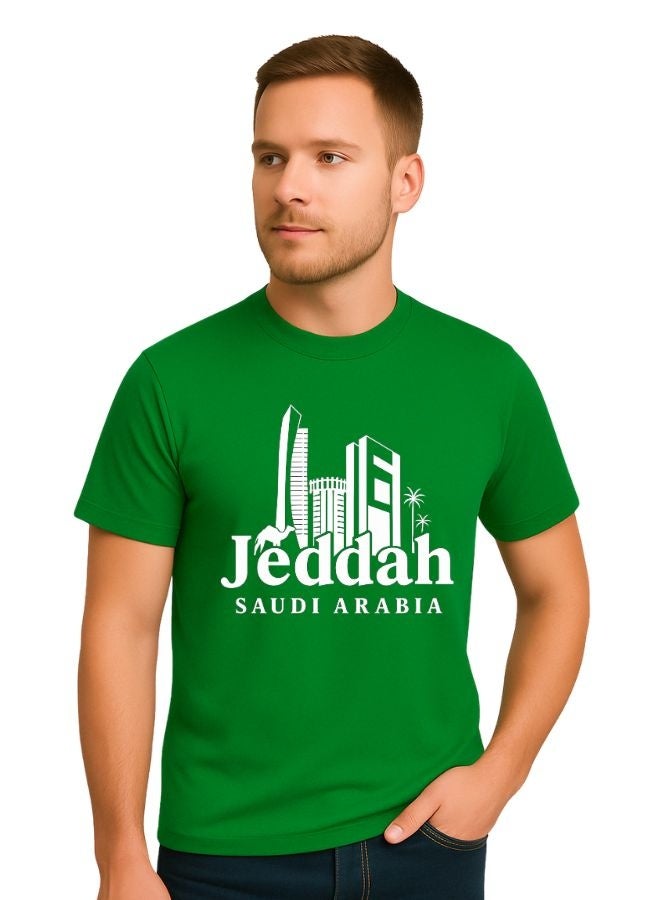 PRINTSHOP4ME Saudi International Day Men’s T-Shirt–Cotton,Round Neck,Short Sleeve,National Print,Patriotic Jeddah Design,Soft Fabric, Comfortable Fit,Casual Style,Lightweight, Durable,Cultural Theme,Ideal For Celebrations & Gifts - Image 2
