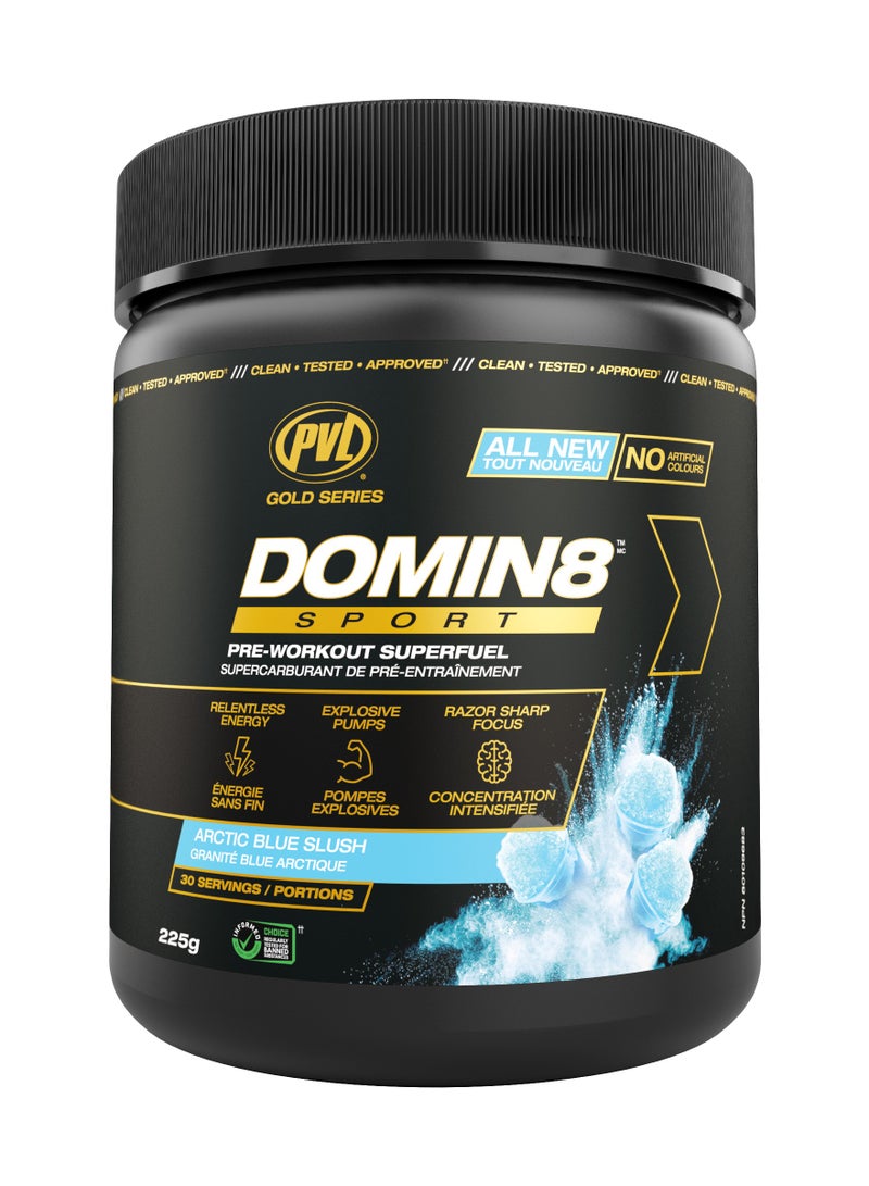 PVL Gold Series DOMIN8 Sport Pre-workout 225g - Artic Blue Slush