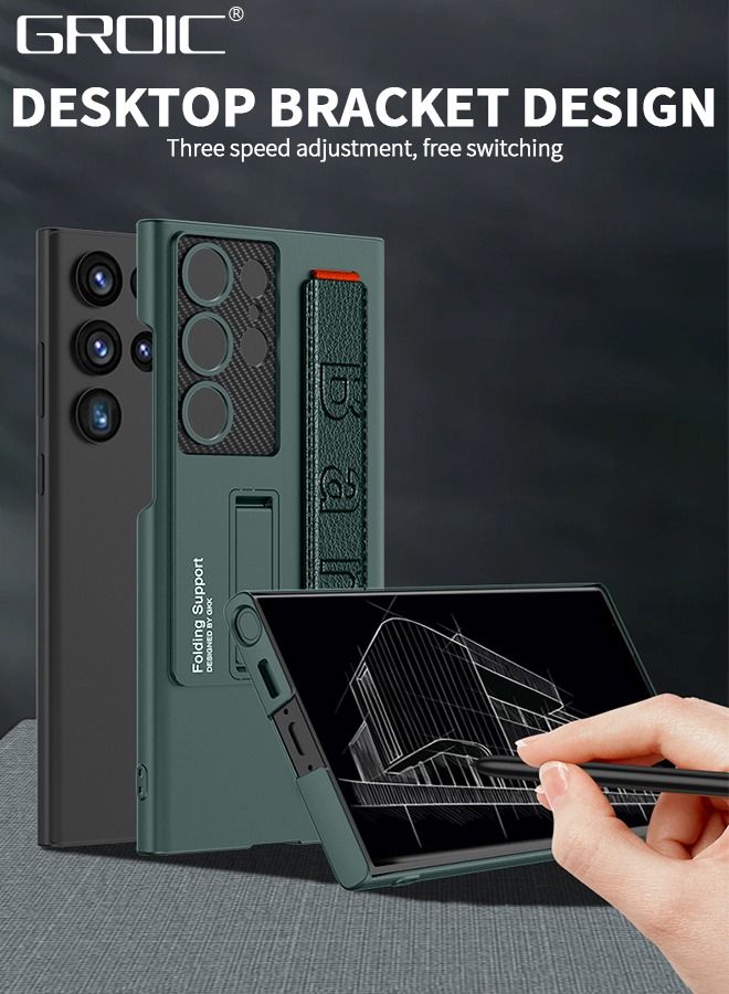 GROIC متوافق مع حافظة سامسونج جالاكسي S23 الترا 6.8 بوصة مع حامل حزام معصم من البولي يوريثان، وحافظة بمسند وغطاء واقٍ لعدسة الكاميرا، حافظة عسكرية رفيعة مقاومة للصدمات - Image 4