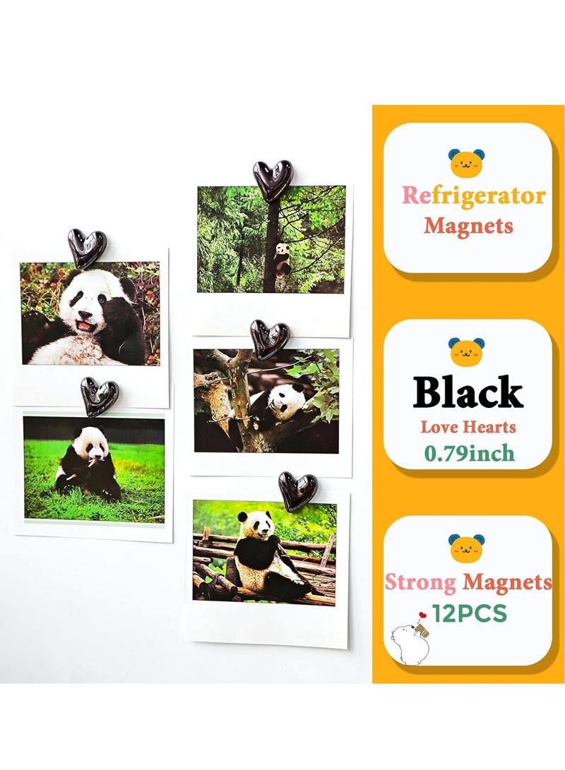 general 12PCS Refrigerator Magnets Black Magnets for Fridge 0.79in Small Love Heart Cute Decorative Magnet Set for Home Kitchen Office Whiteboard Decor - Image 4