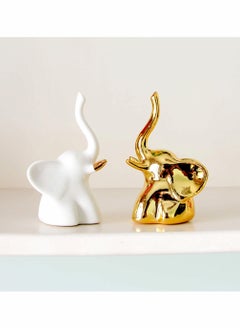 KASTWAVE Home Decor Elephant Statues,1 Pair, Small Decorative Accents for Shelves, Livingroom and Bedroom, Gold and White  - Image 1