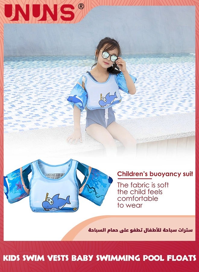 UNUNS سترة سباحة للأطفال، عوامات للأطفال الصغار مع حزام كتف وأجنحة ذراع، مجموعة تدريب السباحة مع سترة طفو، عوامة مياه على شكل معكرونة للسباحة، مشبك أنف وسدادات أذن، مساعدة سباحة عائمة آمنة - Image 4